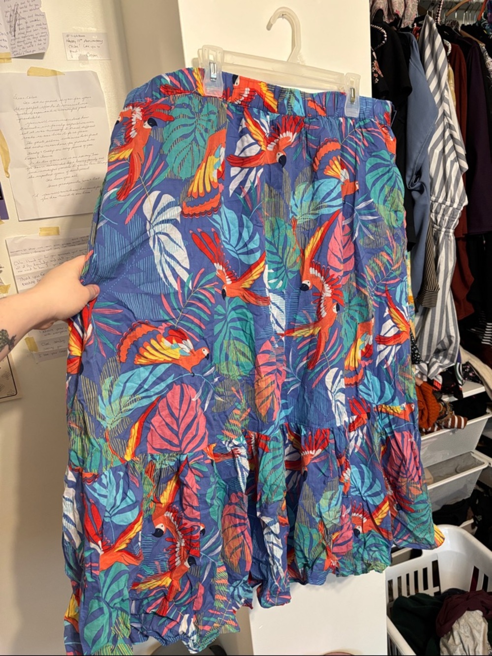 Talbots Blue Tropical Parrot Maxi Skirt